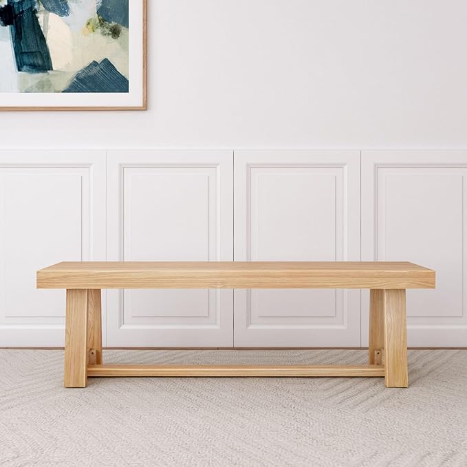 Plank+Beam 60 Inch Farmhouse Dining Bench, Solid Wood Entryway Bench, Wooden - Image 3