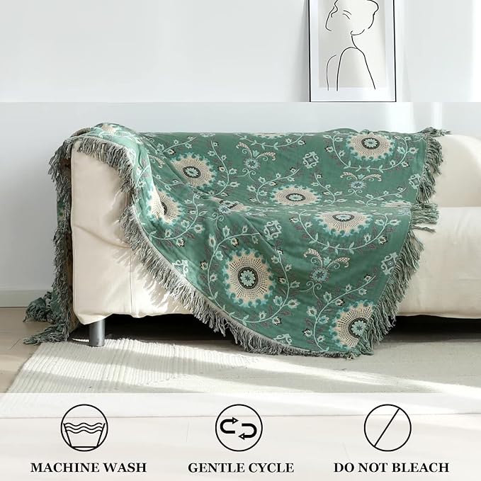 LUTBM Boho Throw Blanket for Bed 100% Cotton Ultra Soft Rustic Quilt Summer - Image 4