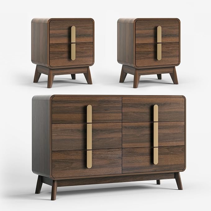JOINICE Mid Century Modern Bedroom Set, 6 Drawer Dresser and Nightstand Sets - Image 8