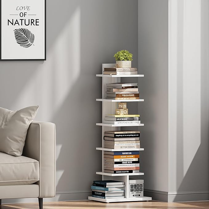 TUTOTAK Narrow Bookshelf, 6-Tier Bookcase, Spine Book Shelf - Image 4