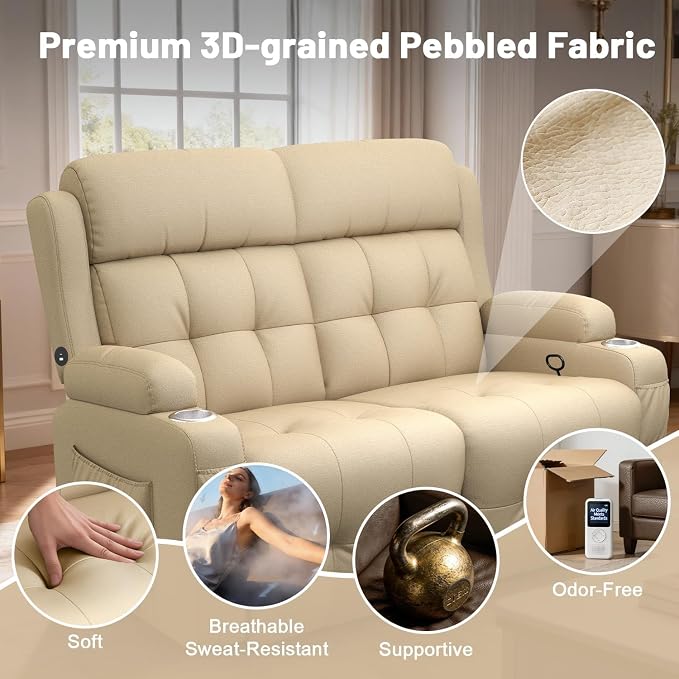 Reclining Loveseat with Pebble Texture Fabric, Loveseat Recliner with USB/Type - Image 5