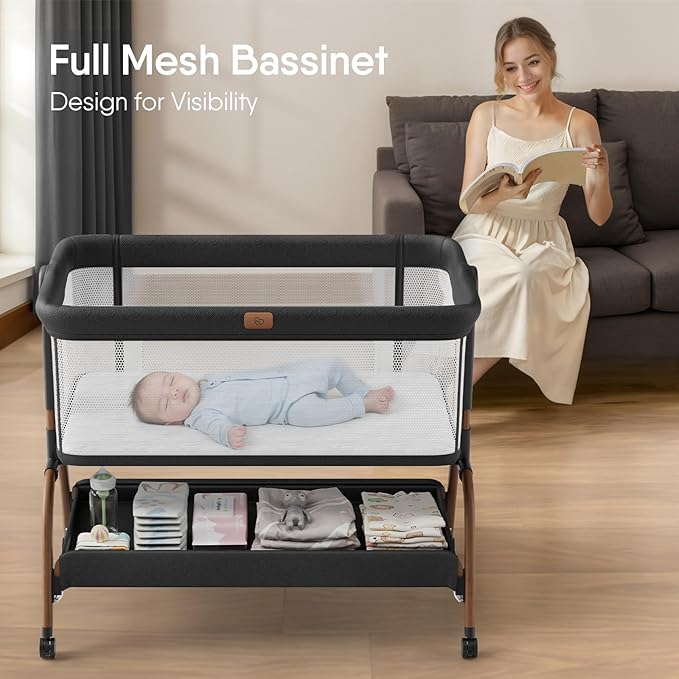 Baby Bassinet Bedside Crib, 3-in-1 Baby Bassinet Bedside Sleeper - Image 3