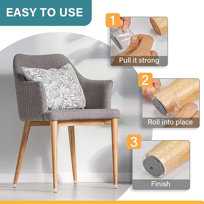 24 Pcs Chair Leg Floor Protectors Round, Silicone Felt Furniture Leg Pads Caps - Image 4