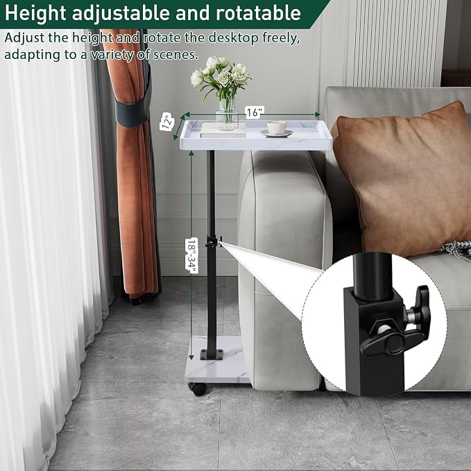 C Table End Table Adjustable Height, 360°Swivel TV Tray Table - Image 3