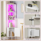 HOOBRO Corner Cabinet with LED Light, Corner Shelf Stand with Storage and Doors - Image 7