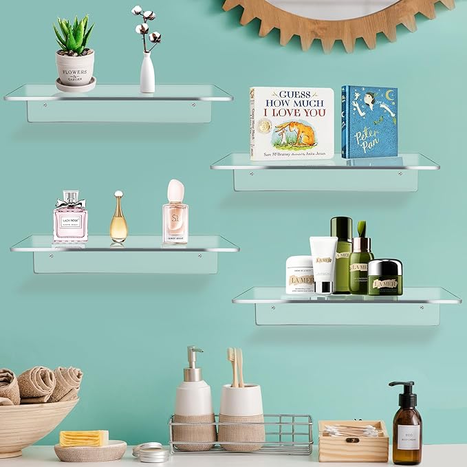 Jansburg 12 Inch L-Shaped Acrylic Floating Shelf Wall Mounted Shelves Invisible - Image 2