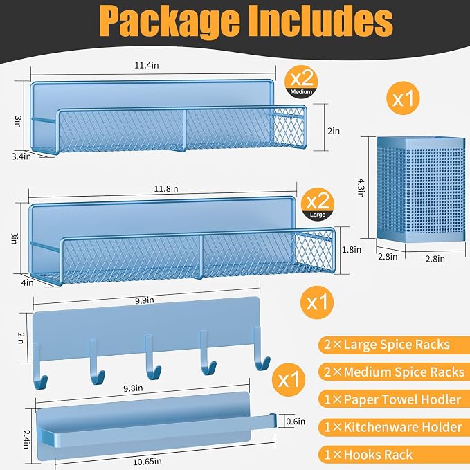 Magnetic Spice Rack for Refrigerator, 7 Pack Metal Magnetic Shelf Blue - Image 2