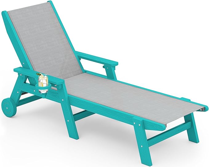 SERWALL Textilene Patio Chaise Lounge Chair, 5 Positions Adjustable Outdoor by SERWALL