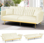 70” Velvet Futon Sofa Bed with 2 Pillows and Adjustable Armrests, Convertible by ACMEASE