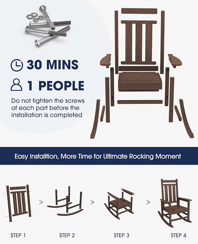 KINGYES Oversized Outdoor Rocking Chair, All-Weather Patio Rocking Chairs - Image 9
