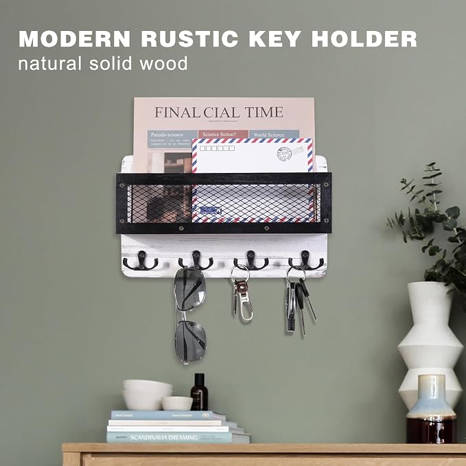 ADIIL Mail and Key Holder for Wall Decorative, Wooden Wall Mount Key Rack - Image 3