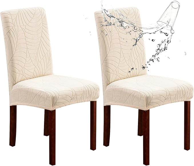 Genina Waterproof Chair Covers for Dining Room Set of 2, Stretch Jacquard by Genina