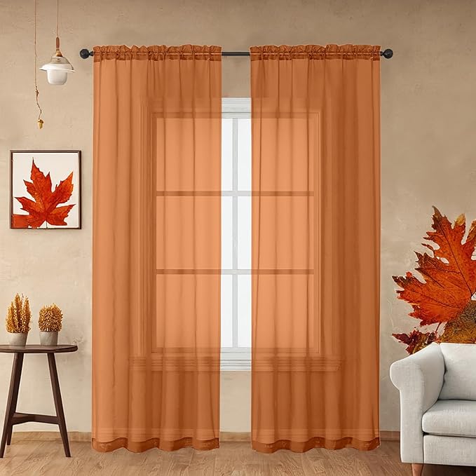 Orange Sheer Curtains 96 Inch Length, Elegant Sheer Curtains by OWENIE