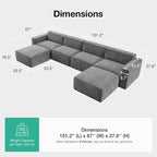 Novilla 151.2" Modular Sectional Sofa, No Assembly Cloud Sectional Couch - Image 2