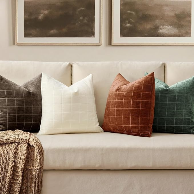 MIULEE Decorative Chenille Check Throw Pillow Covers Vintage Plaid Couch - Image 3