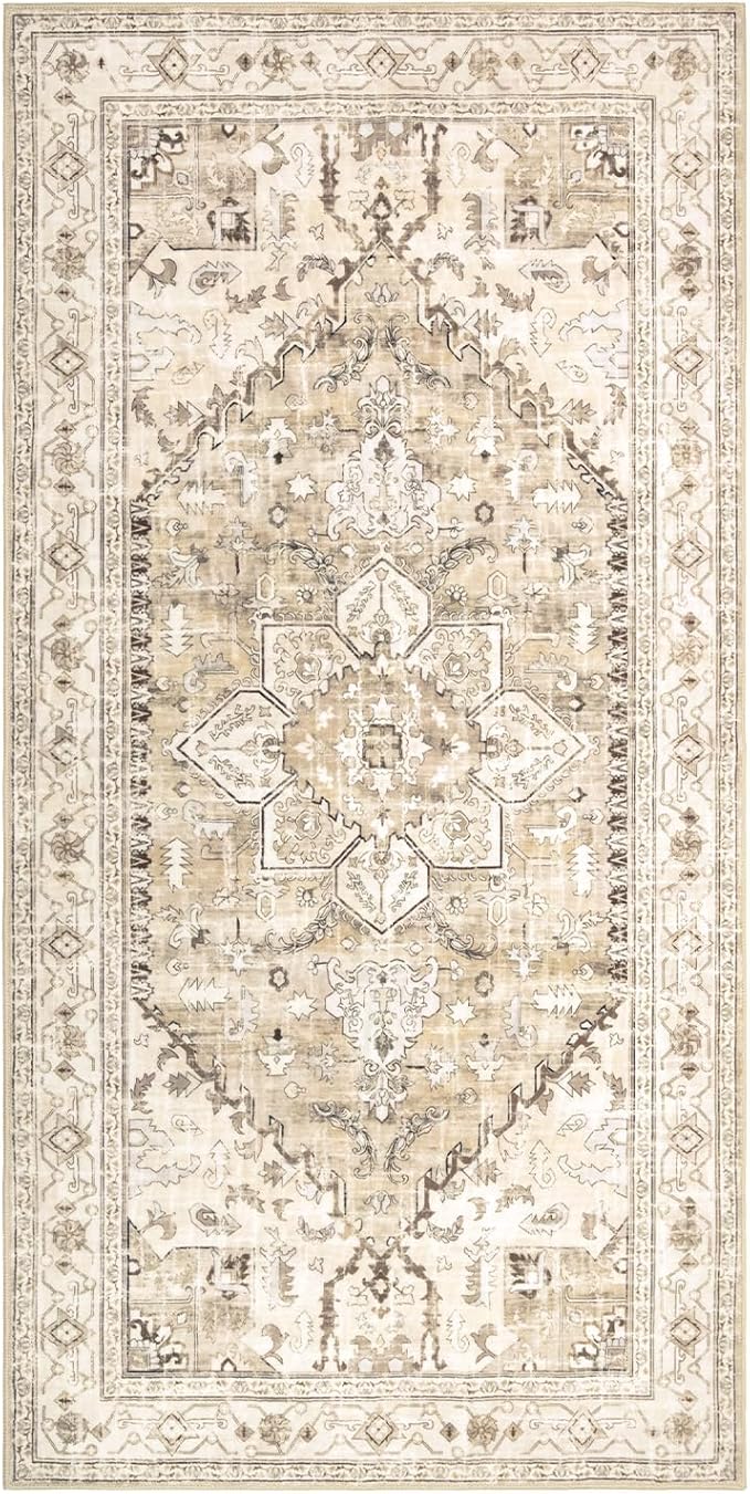 Yamaziot Washable Runner Rug, 3x6 Non-Slip Boho Vintage Hallway Kitchen Rug | - Image 6