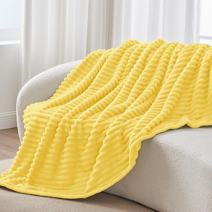 BEDELITE Striped Fleece Throw Blanket, Custard Yellow, Soft Cozy, Lightweight - Image 7