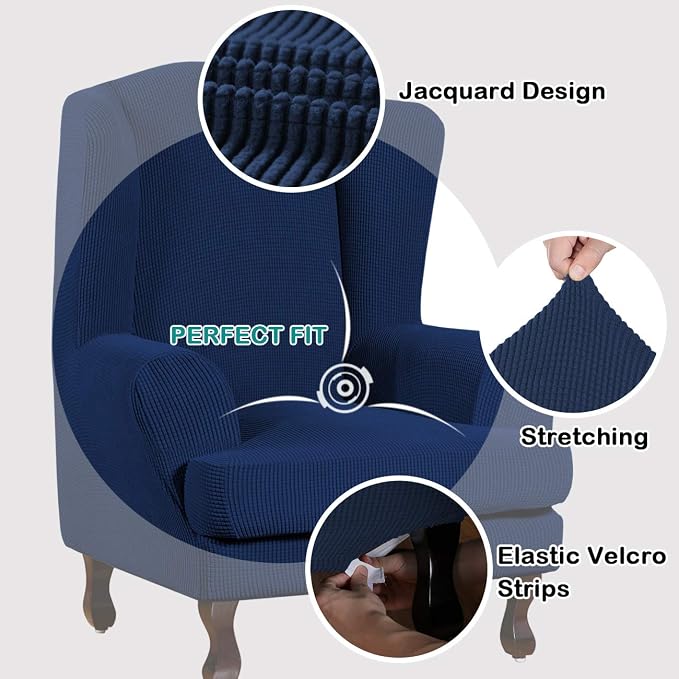 Turquoize Wingback Chair Covers 2 Piece Wing Chair Slipcover Stretch Slipcovers - Image 3