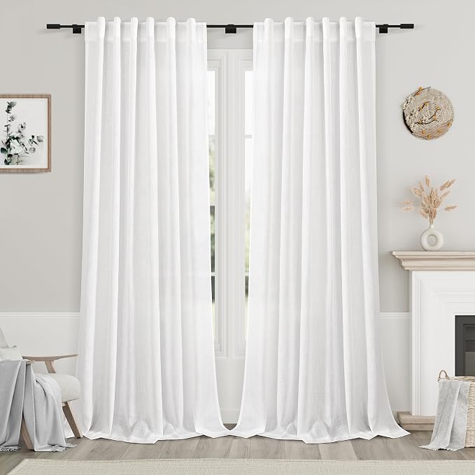 White Linen Curtains 90 Inches Long by Nanspring