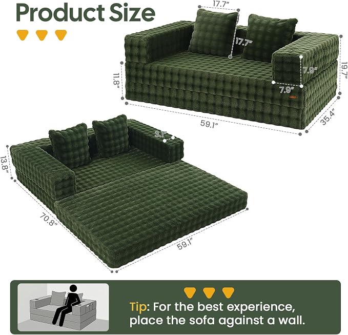COMAX Futon Sofa Bed, 4‑in‑1 Convertible Sofa Bed, Folding Boneless Couches - Image 2