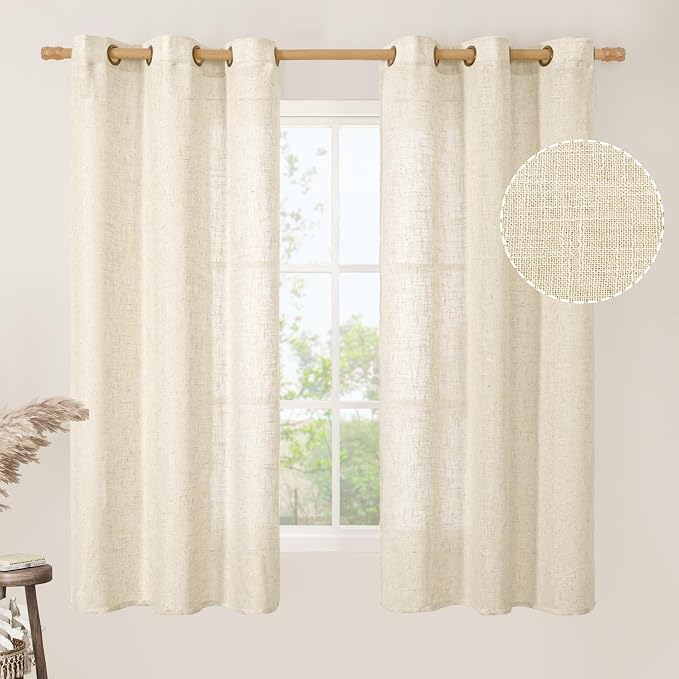 63 Inches Long Linen Curtains for Bedroom 2 Panels Set, Light Filtering Panels by LAMIT