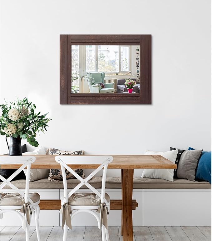 Mirrors for Wall Rustic Wooden Frame Rectangle Mirror Vintage Hanging Mirror - Image 2