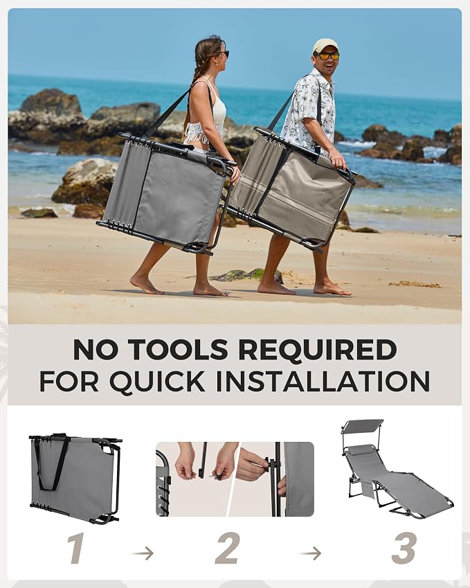 KingCamp Tanning Chair with Face Hole, Lounge Chairs Outdoor Folding Comfy - Image 9