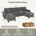 Sectional Couches for Living Room, 6-Seats Soft Linen Fabric Sectional Sofa - Image 2