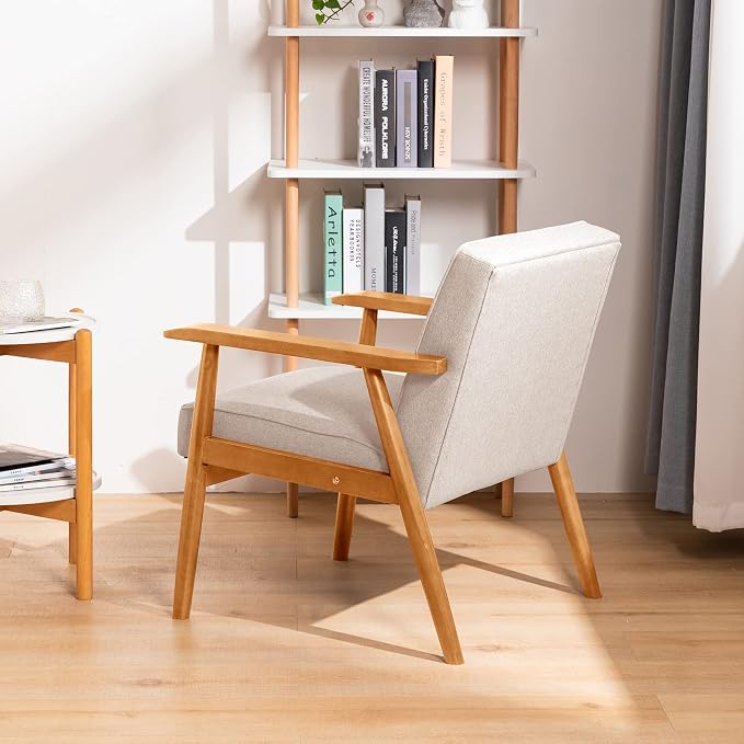 UNICOO® Mid-Century Retro Modern Accent Chairs, Solid Wood Armrest Lounge - Image 4