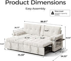 Convertible Sleeper Sofa Bed, 86 Inch Chenille Pull Out Couch - Image 2
