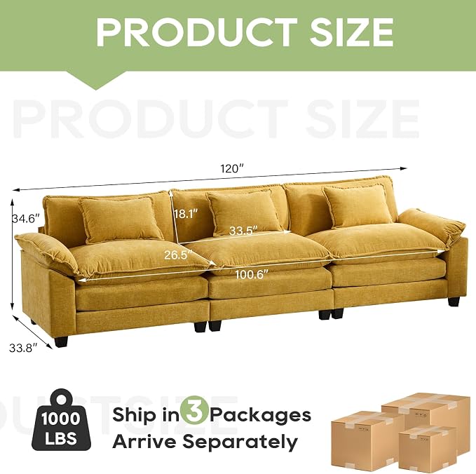 Oprisen 120" Modular Sectional Sofa, Comfy Cloud Couch Sectional Sofa, Chenille - Image 2