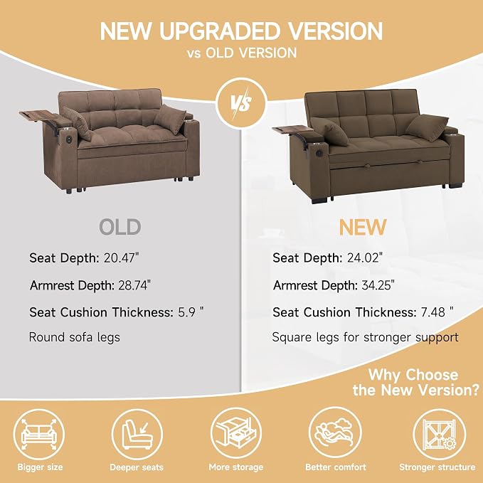 hansones 65'' 3-in-1 Folding Convertible Sofa Bed, Pullout Sofa, Modern - Image 6