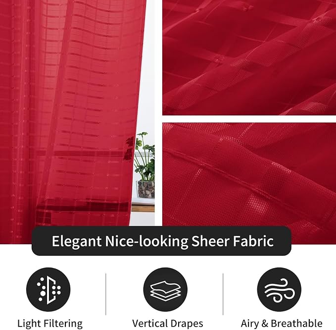 SpaceDresser Check Sheer Curtains 84 Inches Long - Image 4