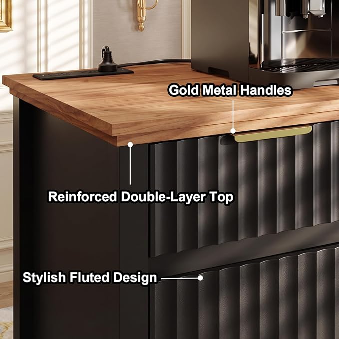 Coffee Bar with Mini Fridge Space & Charging Station, Modern Fluted Mini Fridge - Image 8