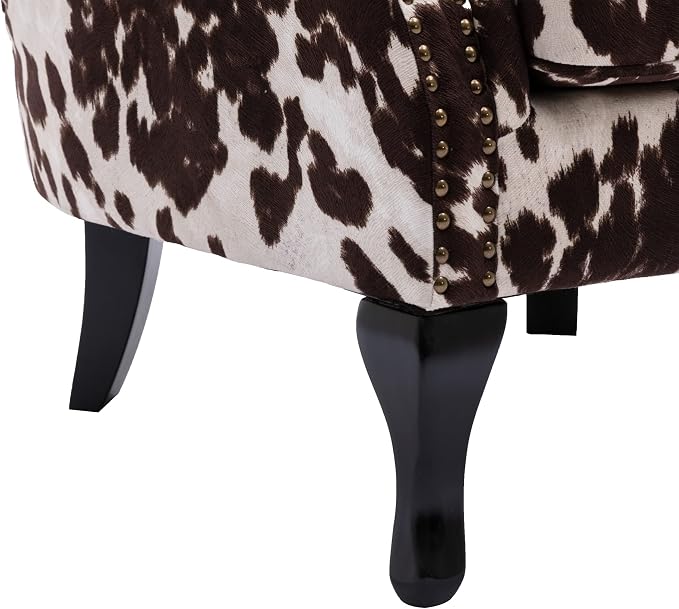 Mid Century Modern Accent Chair Upholstered Armchair Comfy Cowhide-Print Fabric - Image 7