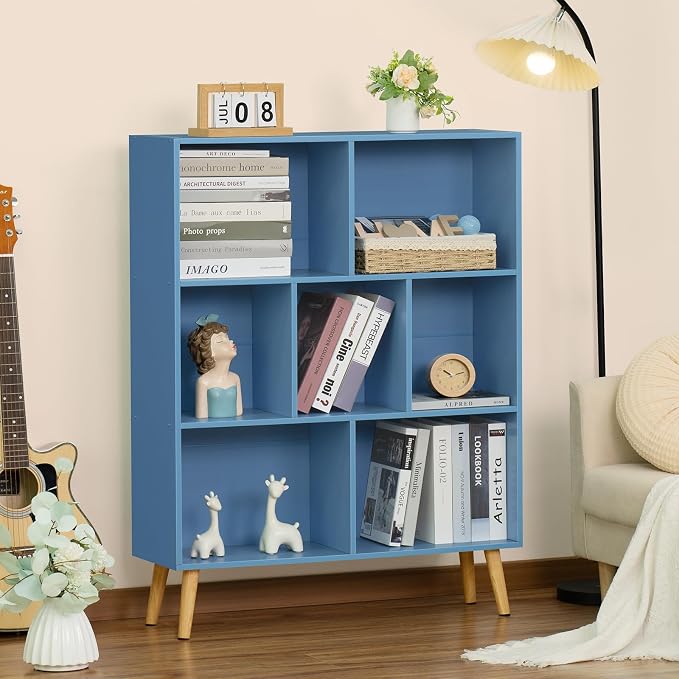 YAHARBO 7 Cube Bookshelf, Wooden Modern Bookcase - Image 4