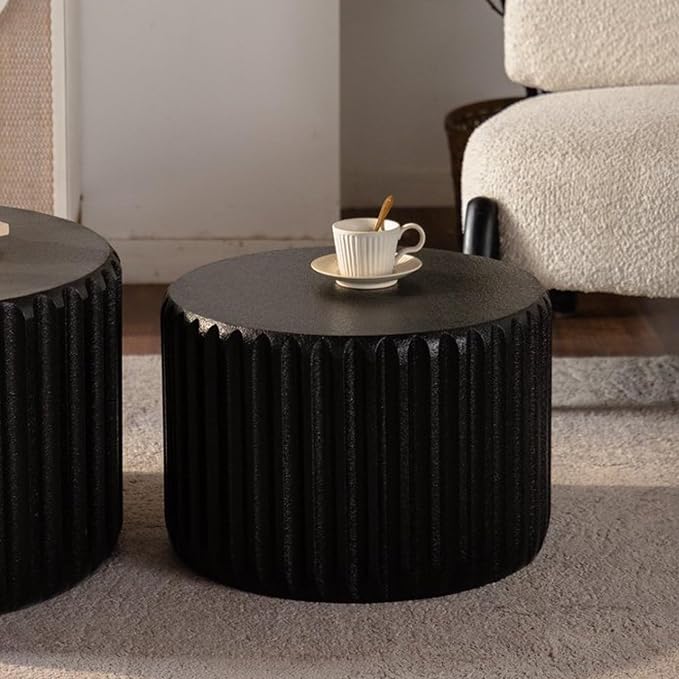 46.46'' White Round Coffee Table Set of 2, Modern Circle Fluted Drum Nesting - Image 6