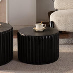 46.46'' White Round Coffee Table Set of 2, Modern Circle Fluted Drum Nesting - Image 6