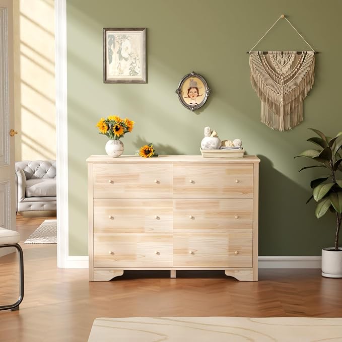 VINGLI 6 Drawer Dresser with Unfinished Solid Wood - Image 3