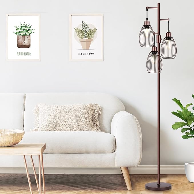 Dimmable Floor Lamp, 3 x 800LM LED Edison Bulbs Included, Farmhouse Industrial - Image 5