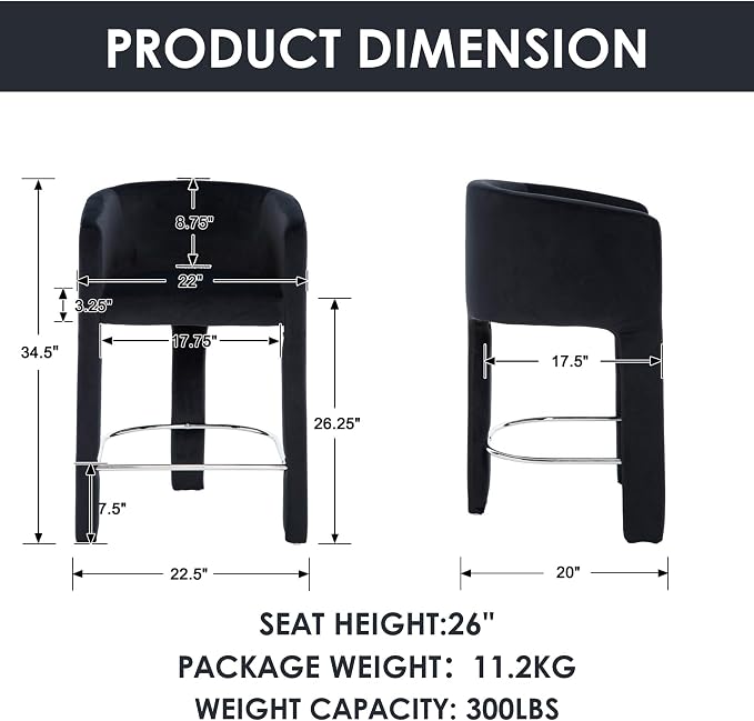 HNY Modern Counter Height Bar Stools, 26”H Barrel Counter Stools - Image 2