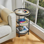 Dulcii Round Side Table with Charging Station, End Table with 3 Shelves - Image 7