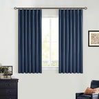Navy Blue Pinch Pleat 100% Blackout Linen Curtains 2 Layers 45 Inch Long | - Image 7