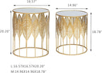 Homebeez Gold Nesting Tables Set of 2, Glam Leaf Design Round End Table - Image 3