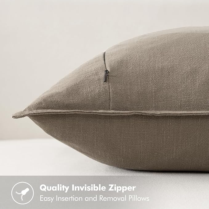 MIULEE Decorative Linen Pillow Covers 20x20 Inch Tan Taupe | Boho Farmhouse​ - Image 3