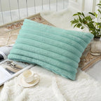 decorUhome Fall Faux Fur Throw Pillow Covers 12x20 Set of 2 Aqua | Decorative - Image 4
