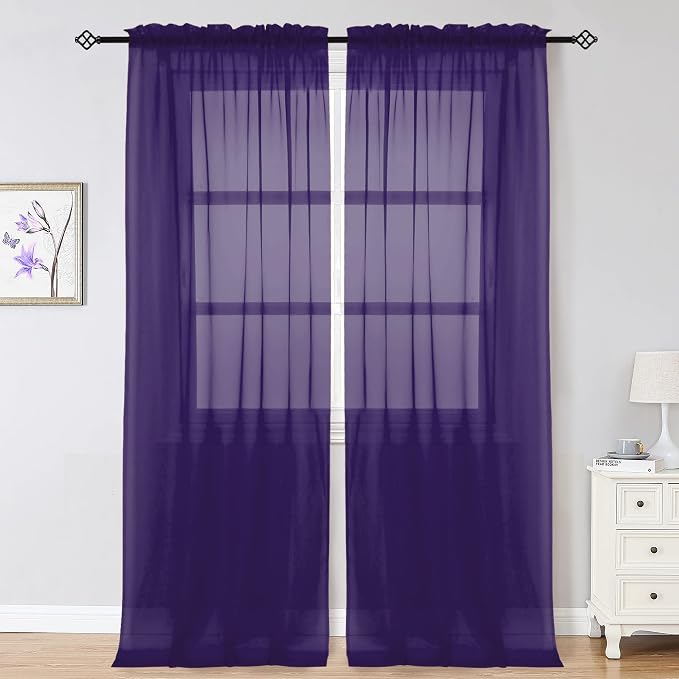 Purple Sheer Curtains 96 Inch Length, Elegant Sheer Curtains by OWENIE