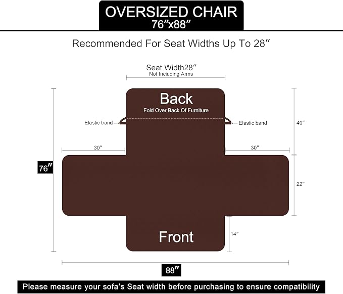 U-NICE HOME Reversible Oversized 28''Chair Covers, Burgundy/Tan | Armchair Cover - Image 6