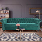 Mid-Century 3 Seater Sofa, Velvet Couch - Image 8