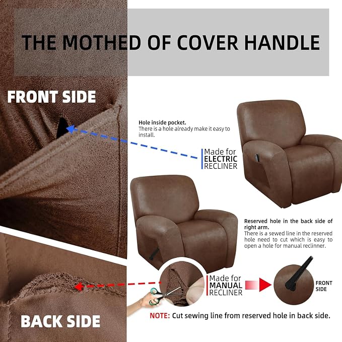 ANARACHON Recliner Chair Covers Leather Like, 4 Pieces Recliner Cover, - Image 8
